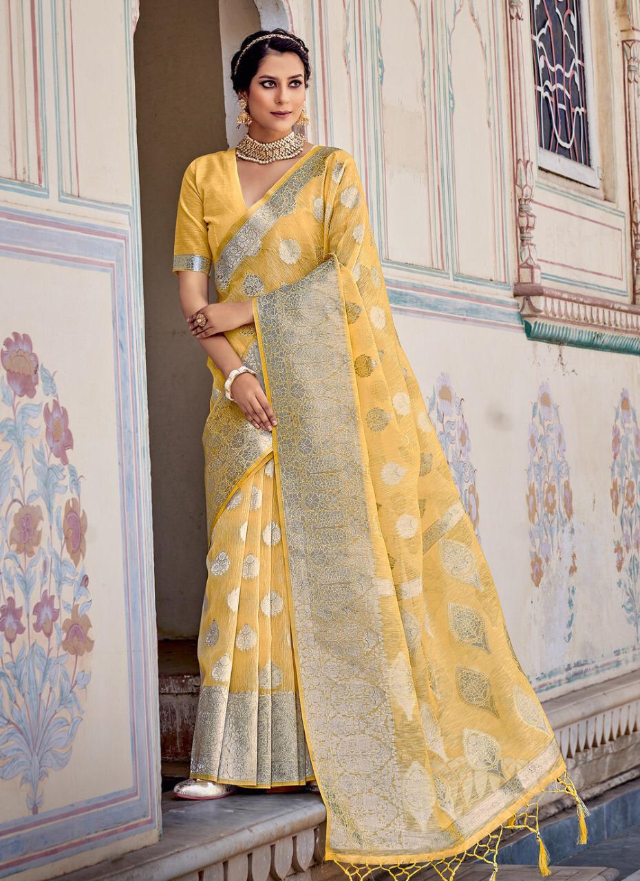 sangam print katan silk linen elegant saree catalog