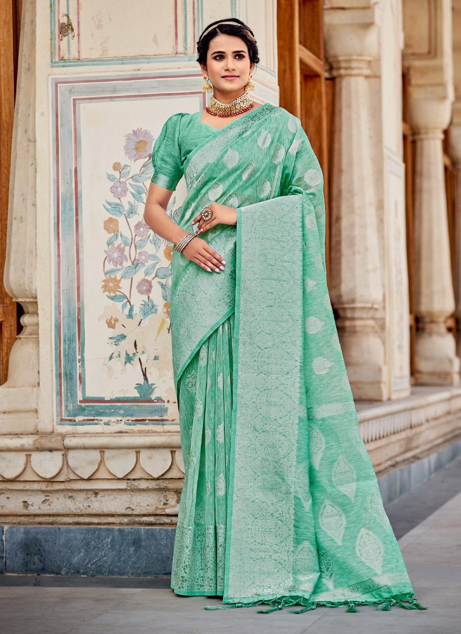 sangam print katan silk linen elegant saree catalog