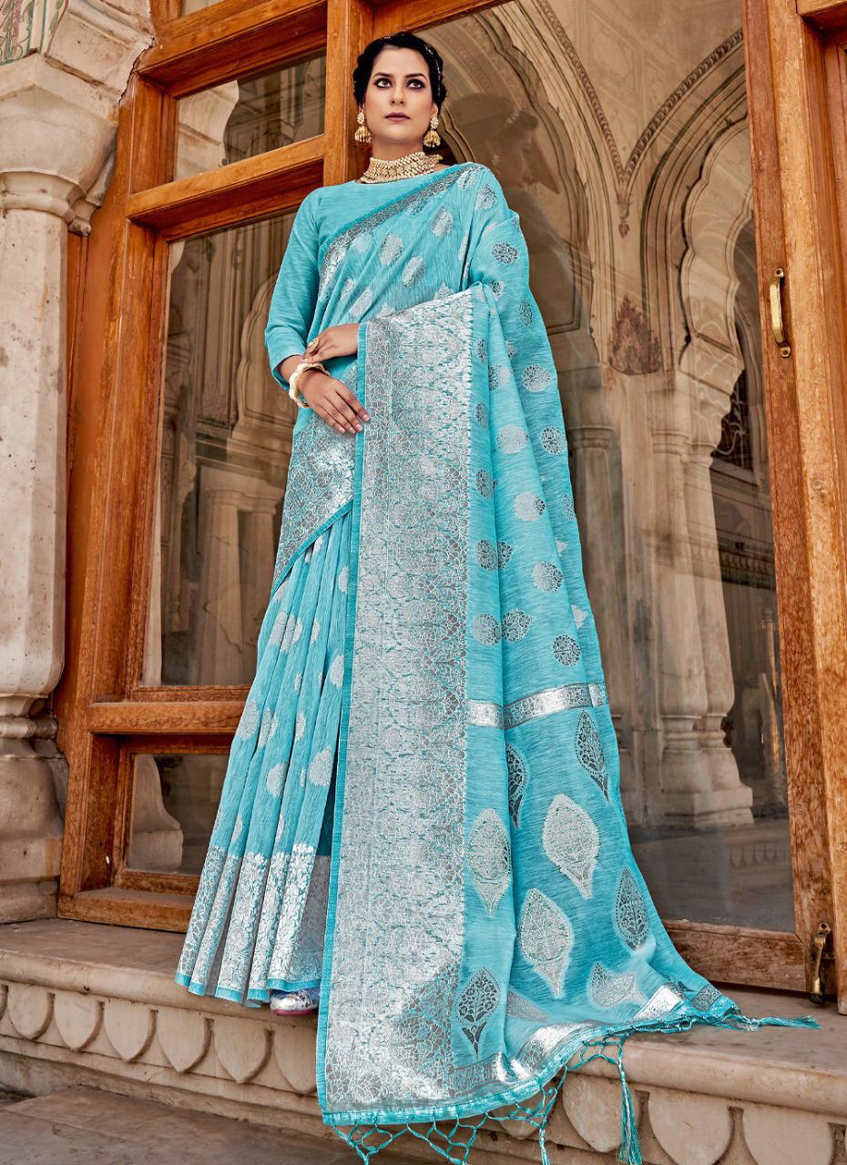 sangam print katan silk linen elegant saree catalog