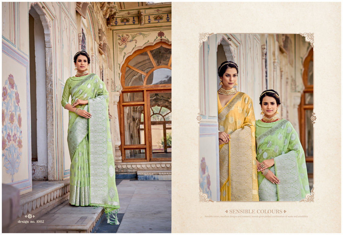 sangam print katan silk linen elegant saree catalog