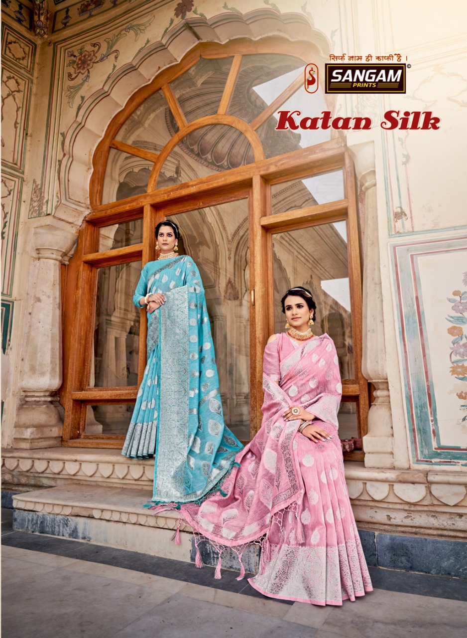 sangam print katan silk linen elegant saree catalog