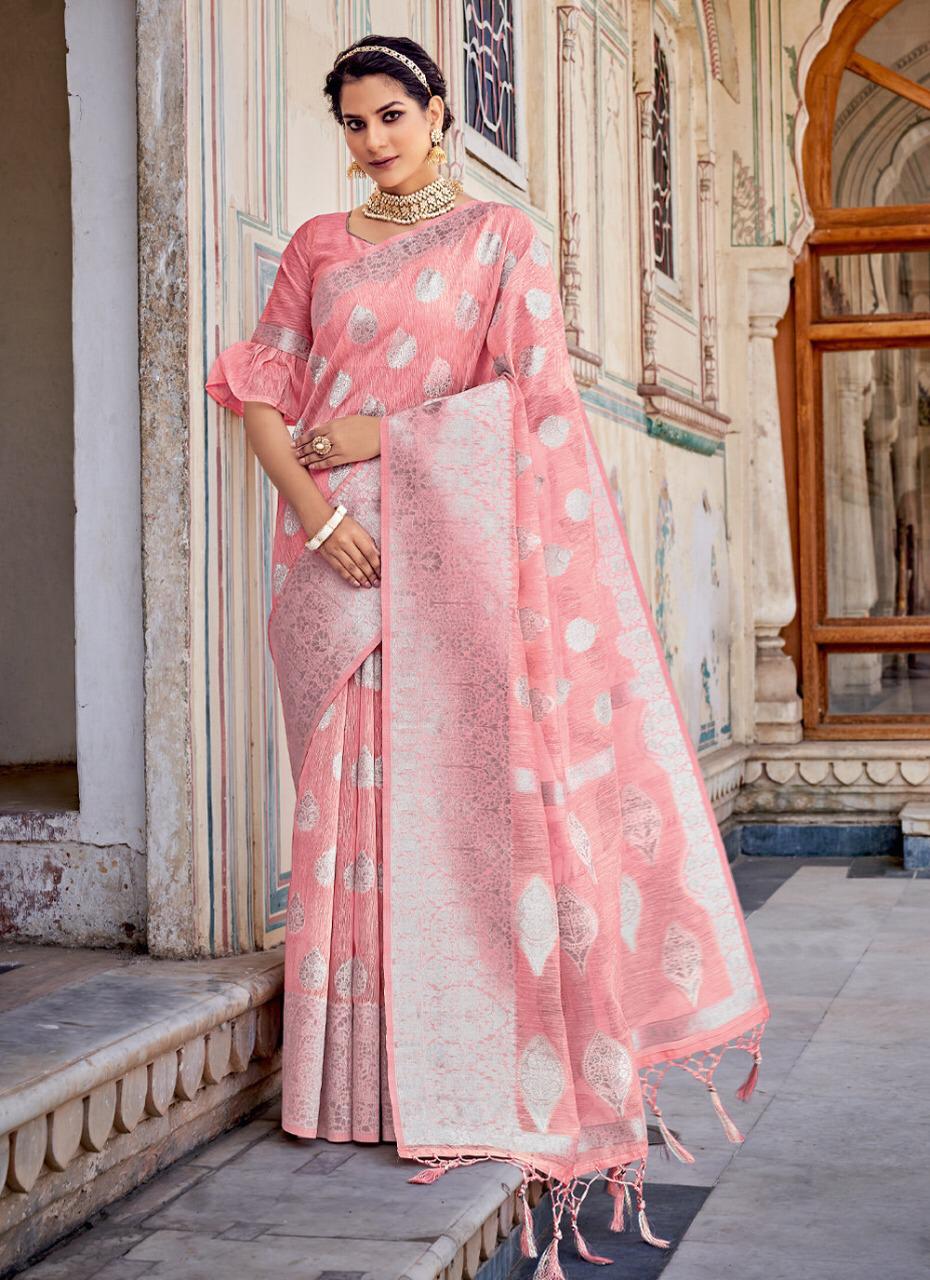 sangam print katan silk linen elegant saree catalog