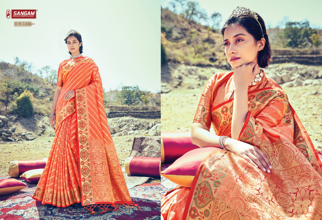 sangam print kesar silk Banarasi silk graceful look saree catalog