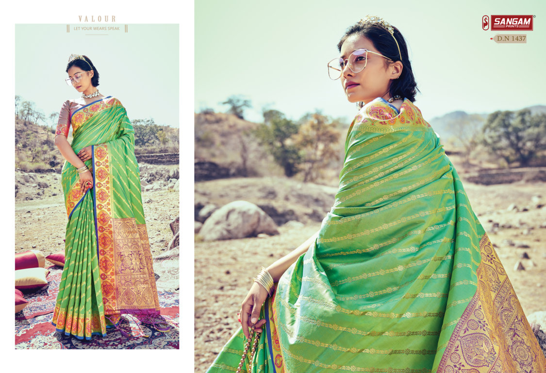 sangam print kesar silk Banarasi silk graceful look saree catalog