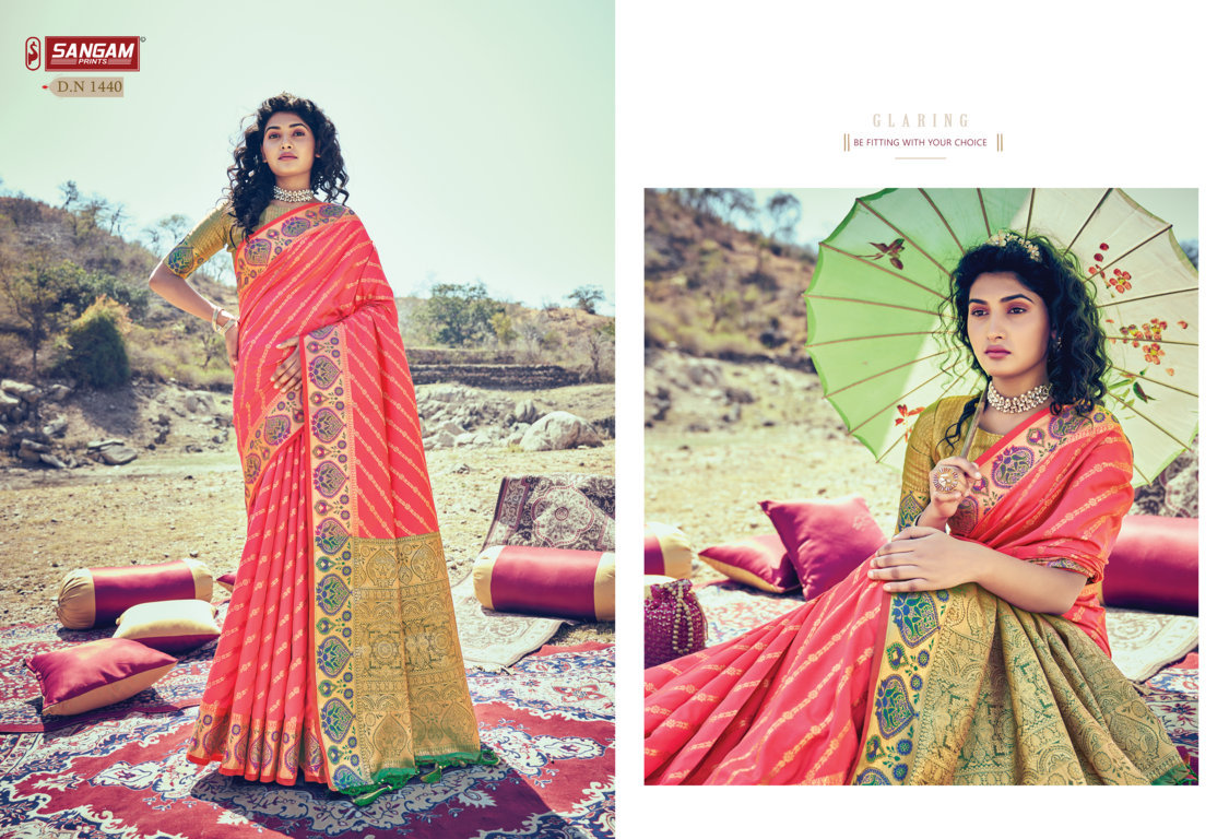 sangam print kesar silk Banarasi silk graceful look saree catalog