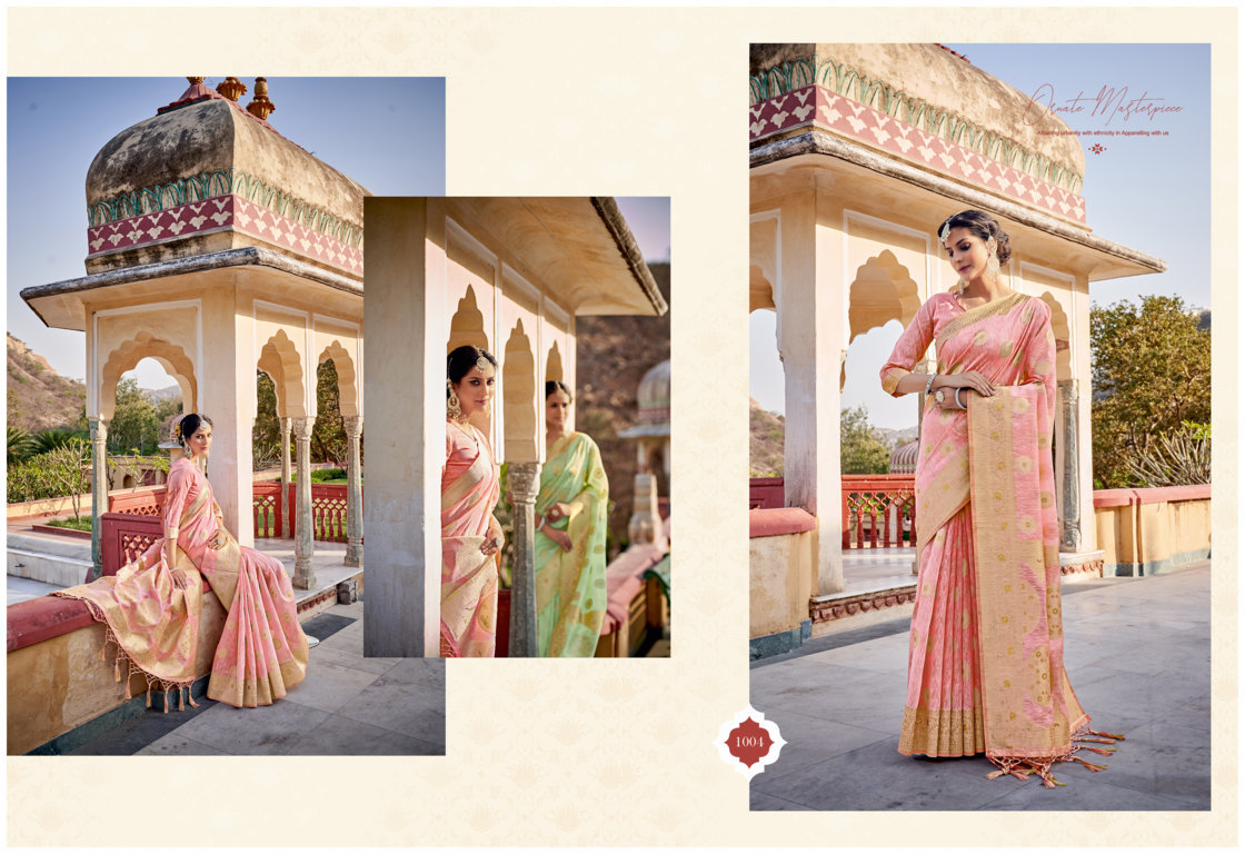 sangam print nilambari silk linen gorgeous look saree catalog