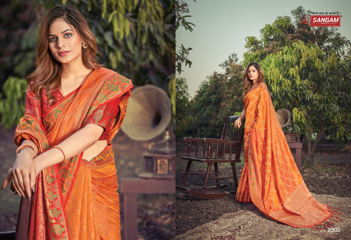 sangam print prachi silk banarasi silk attractive look saree catalog