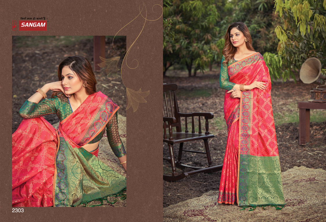 sangam print prachi silk banarasi silk attractive look saree catalog