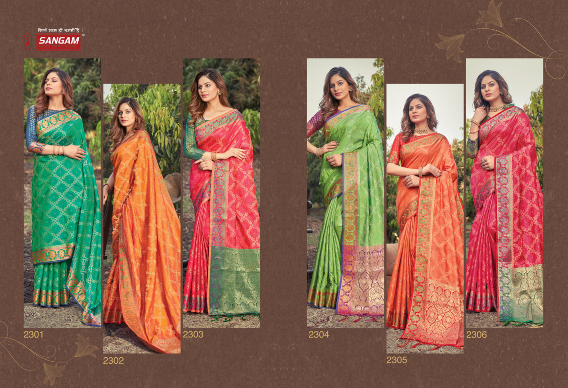 sangam print prachi silk banarasi silk attractive look saree catalog