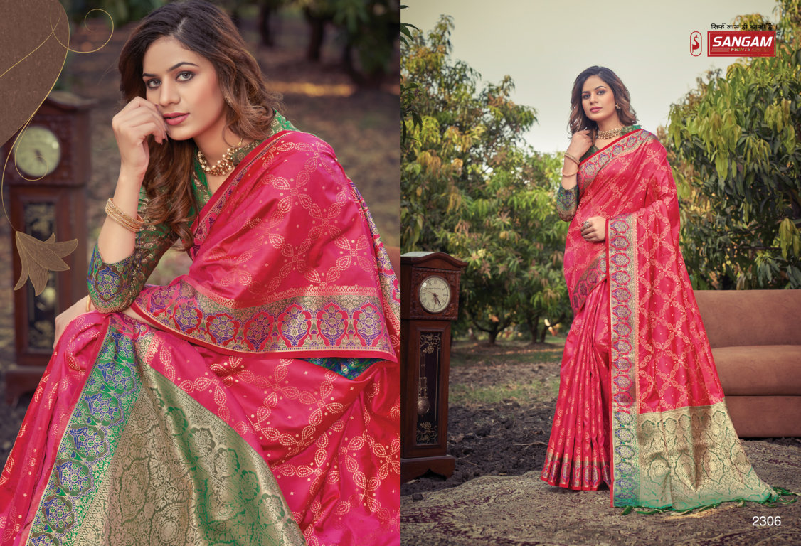 sangam print prachi silk banarasi silk attractive look saree catalog