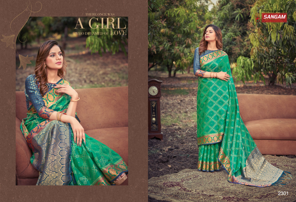 sangam print prachi silk banarasi silk attractive look saree catalog