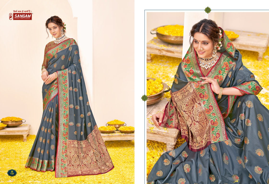 sangam print rajbala silk elegant look saree catalog