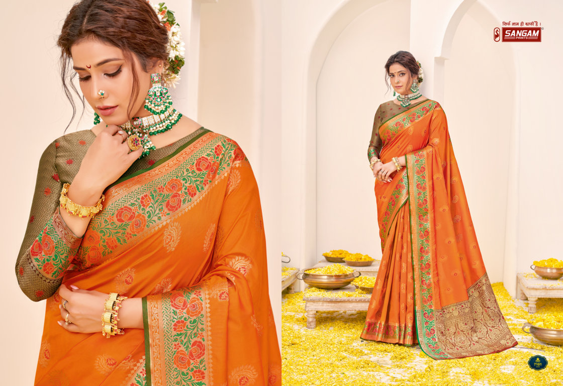 sangam print rajbala silk elegant look saree catalog