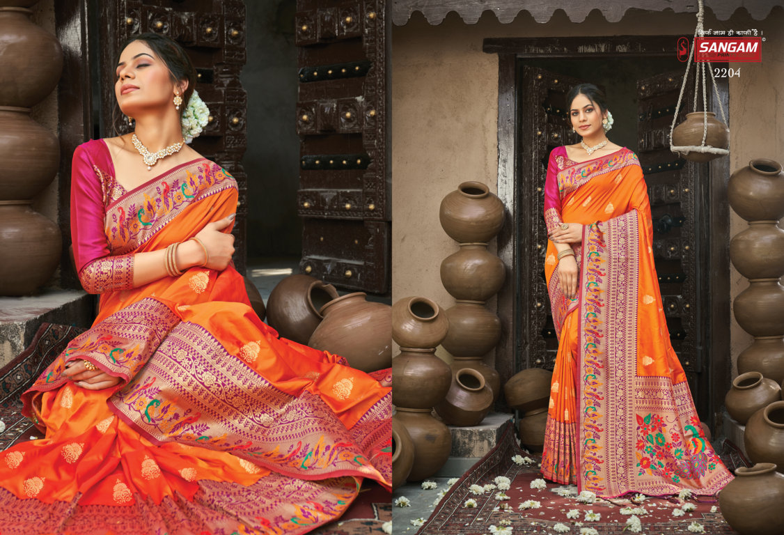 sangam print shwetambari silk Paithani Silk graceful look saree catalog