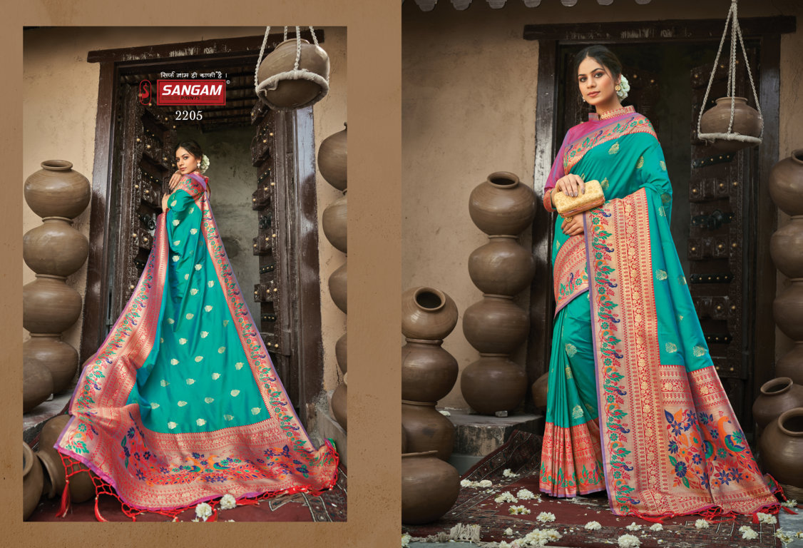 sangam print shwetambari silk Paithani Silk graceful look saree catalog