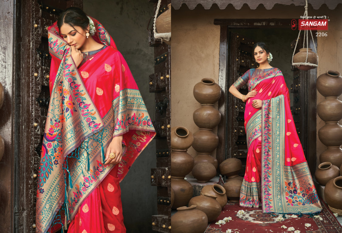 sangam print shwetambari silk Paithani Silk graceful look saree catalog