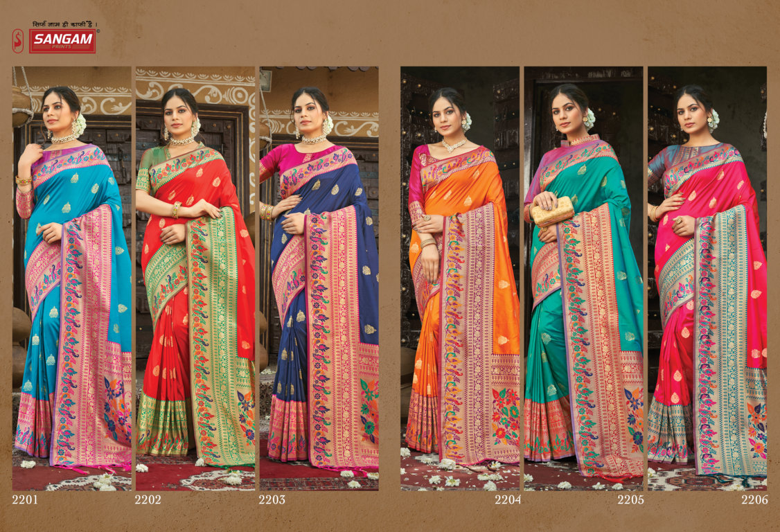 sangam print shwetambari silk Paithani Silk graceful look saree catalog