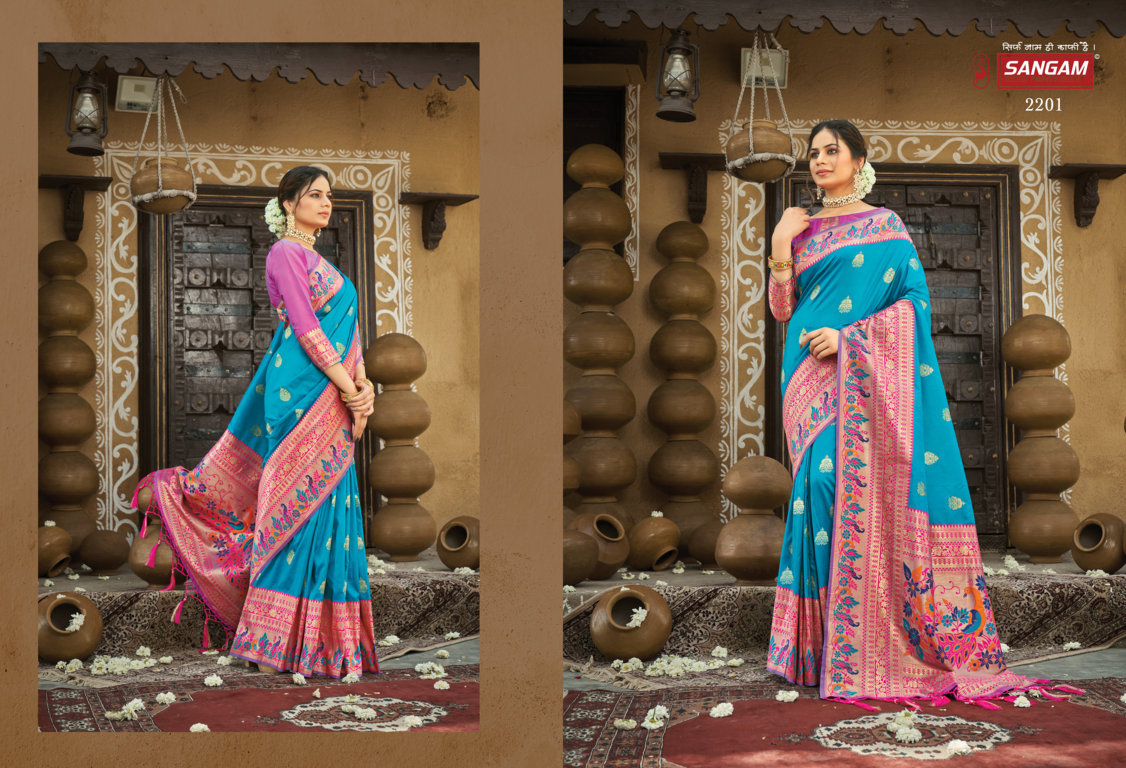 sangam print shwetambari silk Paithani Silk graceful look saree catalog