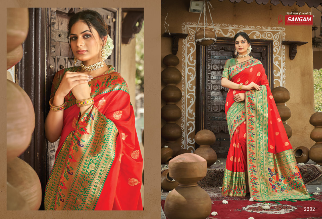 sangam print shwetambari silk Paithani Silk graceful look saree catalog