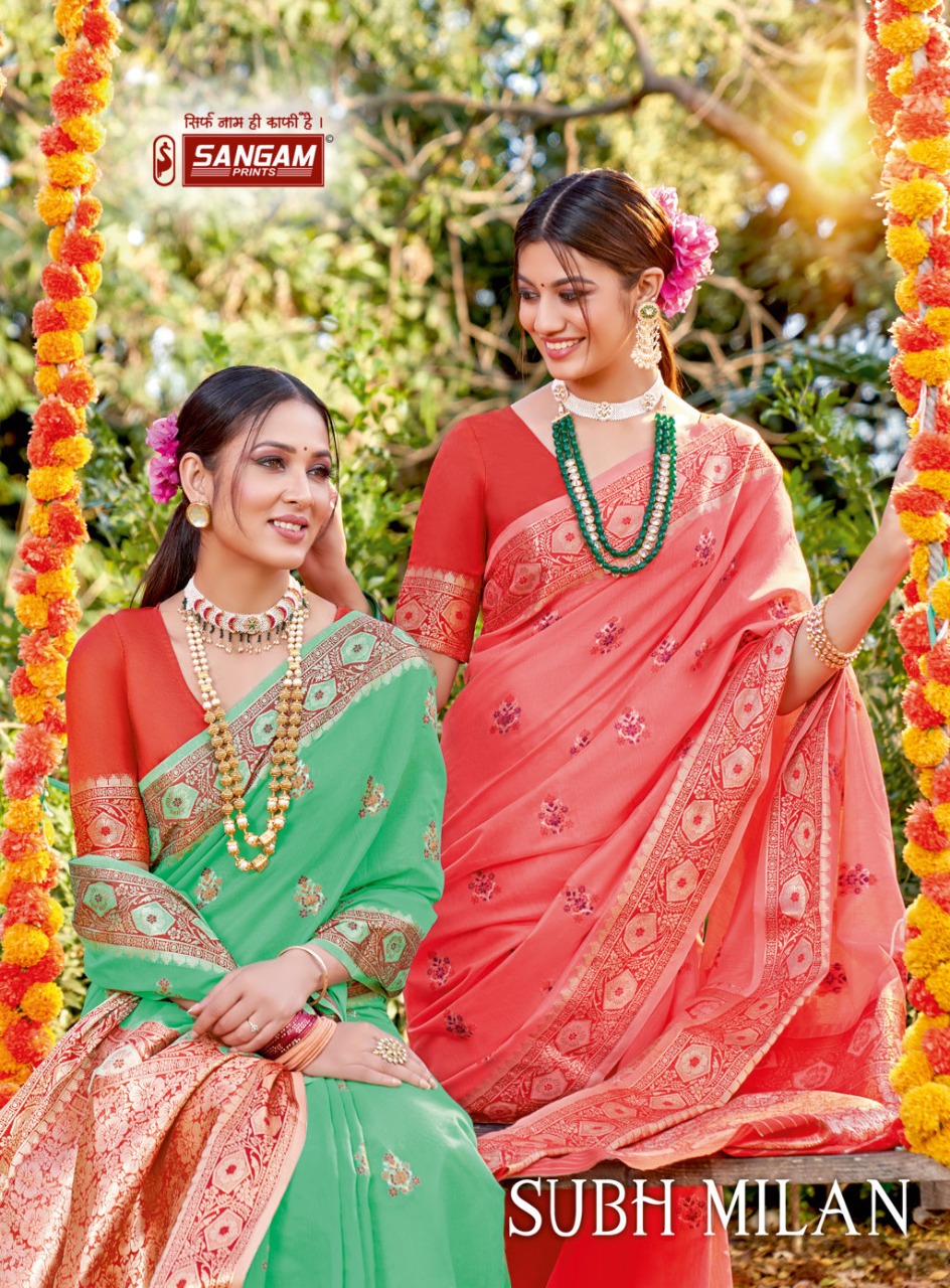 sangam print subh milan cotton astonishing saree catalog