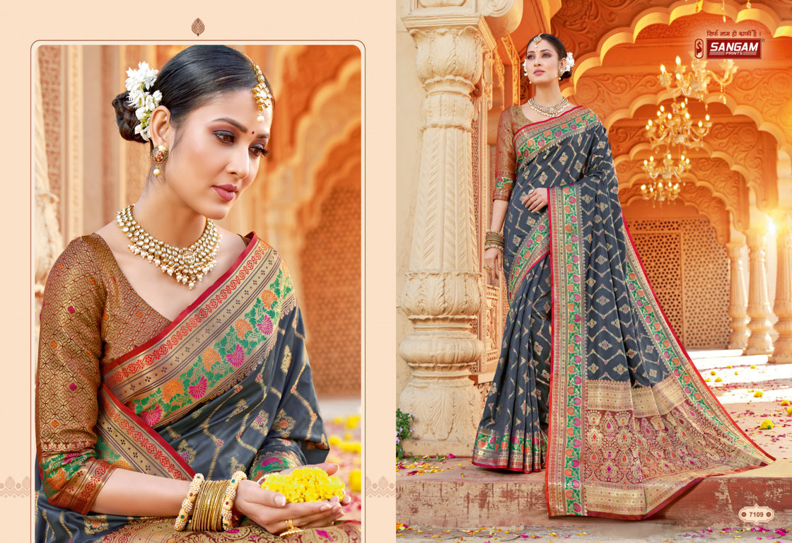 sangam print taramani silk elegant look saree catalog