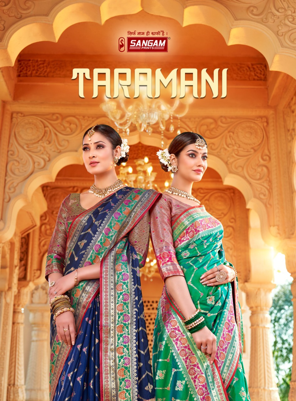 sangam print taramani silk elegant look saree catalog