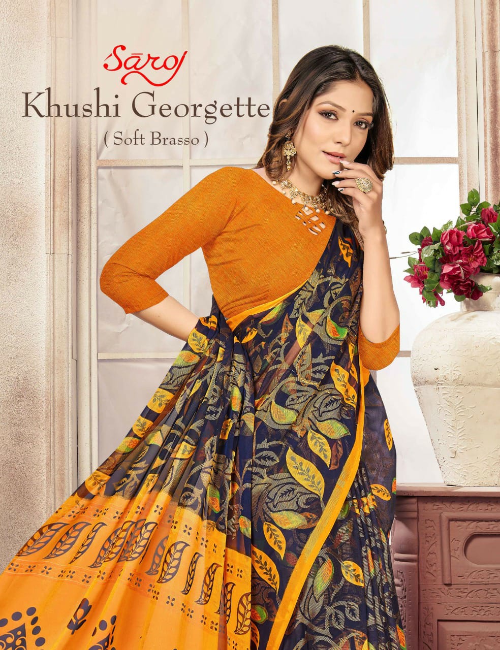 saroj saree Khushi Georgette Brasso Print gorgeous look saree catalog