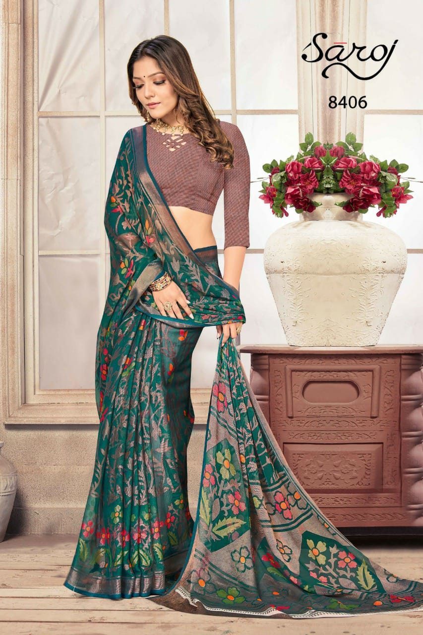 saroj saree Khushi Georgette Brasso Print gorgeous look saree catalog