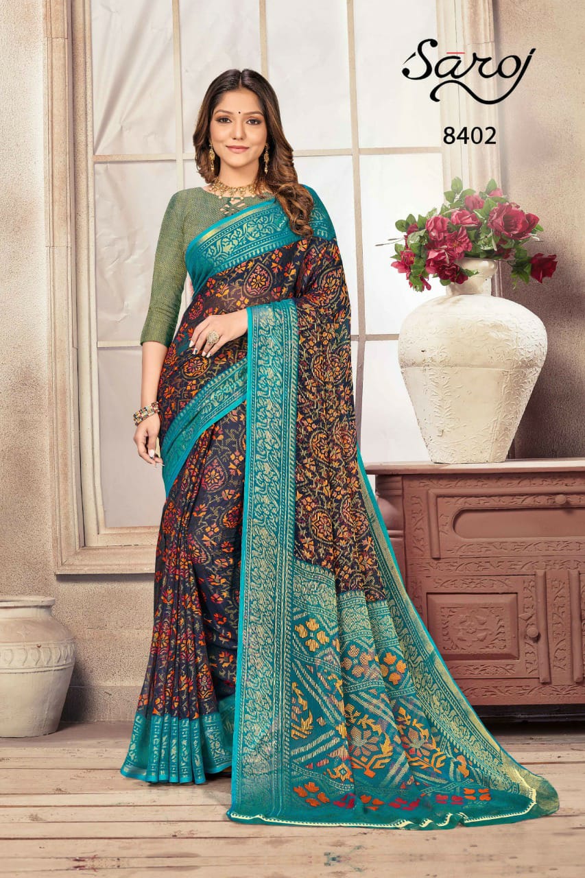 saroj saree Khushi Georgette Brasso Print gorgeous look saree catalog