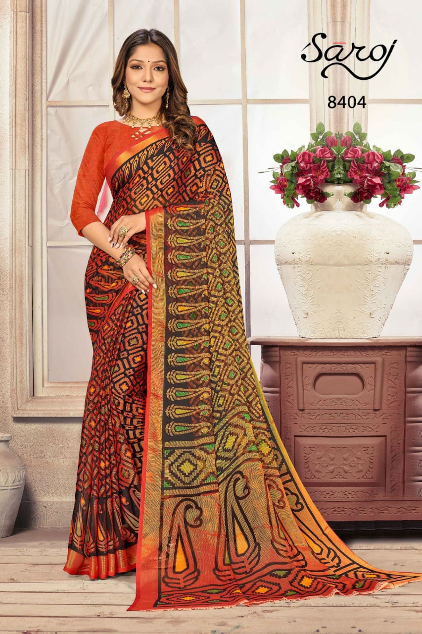 saroj saree Khushi Georgette Brasso Print gorgeous look saree catalog