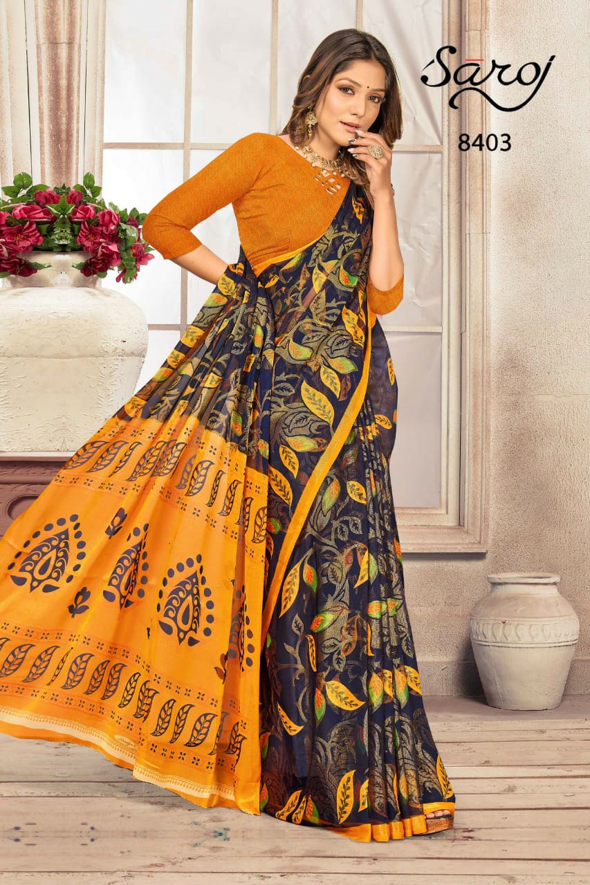 saroj saree Khushi Georgette Brasso Print gorgeous look saree catalog