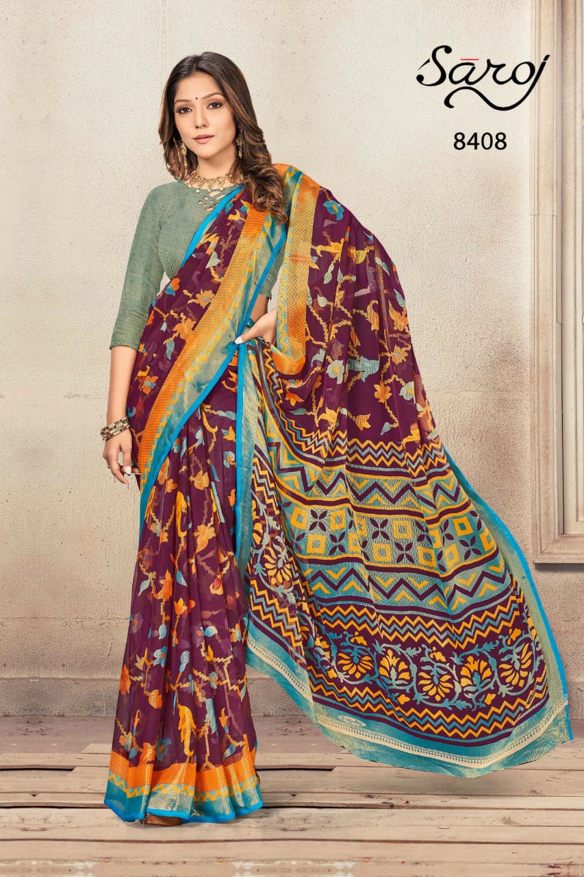 saroj saree Khushi Georgette Brasso Print gorgeous look saree catalog