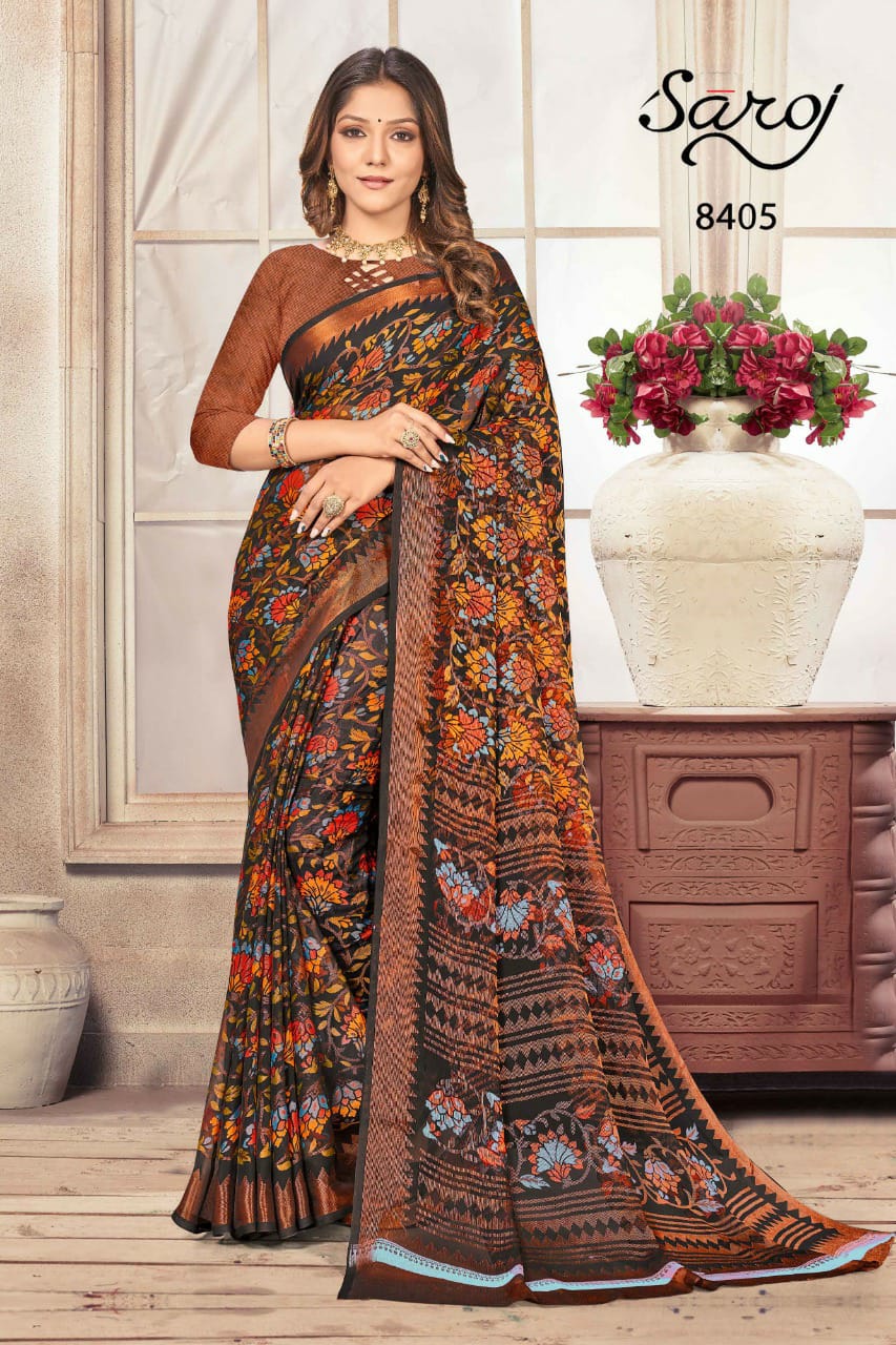 saroj saree Khushi Georgette Brasso Print gorgeous look saree catalog