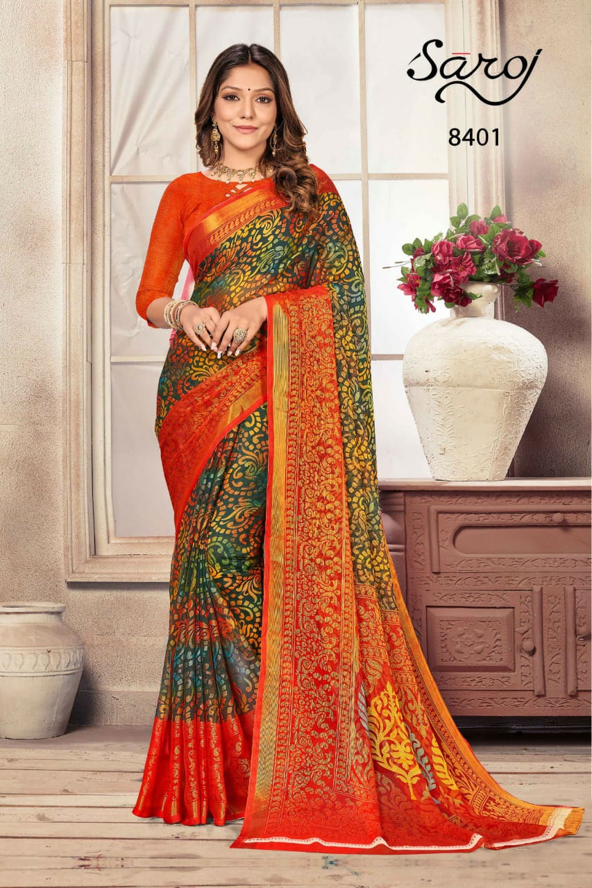 saroj saree Khushi Georgette Brasso Print gorgeous look saree catalog