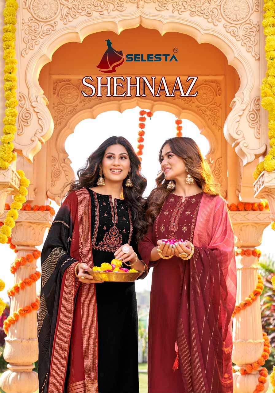 selesta shehnaaz chinon elegant top dupatta catalog