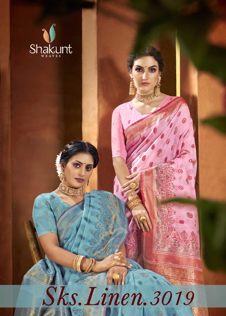 shakunt weaves SKS Linen 3019 linen gorgeous look saree catalog