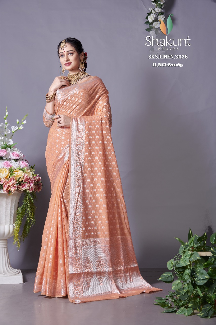 shakunt weaves SKS Linen 3026 linen attrective look saree catalog