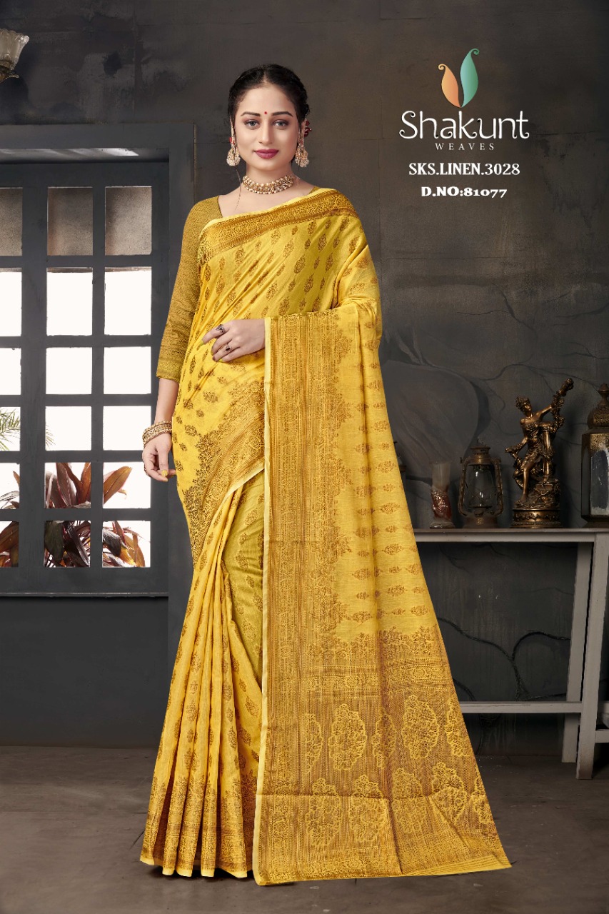 shakunt weaves SKS Linen 3028 linen elegant saree catalog