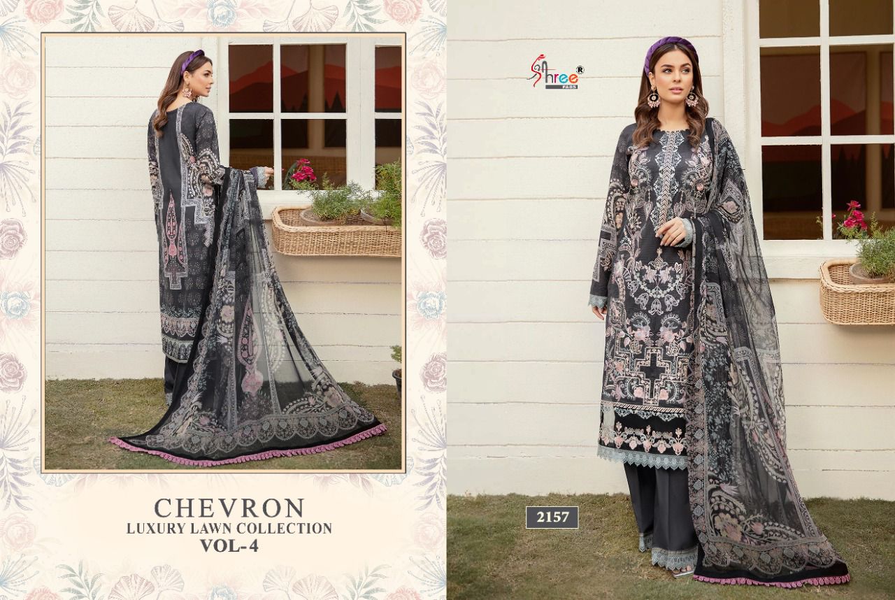 shree fab chevron luxury lawn collection 04 lawn cotton catchy look salwar suit with chiffon dupatta catalog