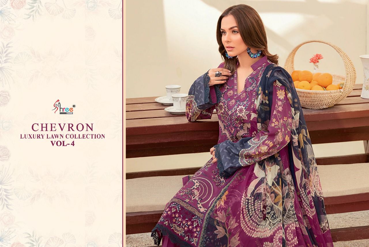 shree fab chevron luxury lawn collection 04 lawn cotton catchy look salwar suit with chiffon dupatta catalog