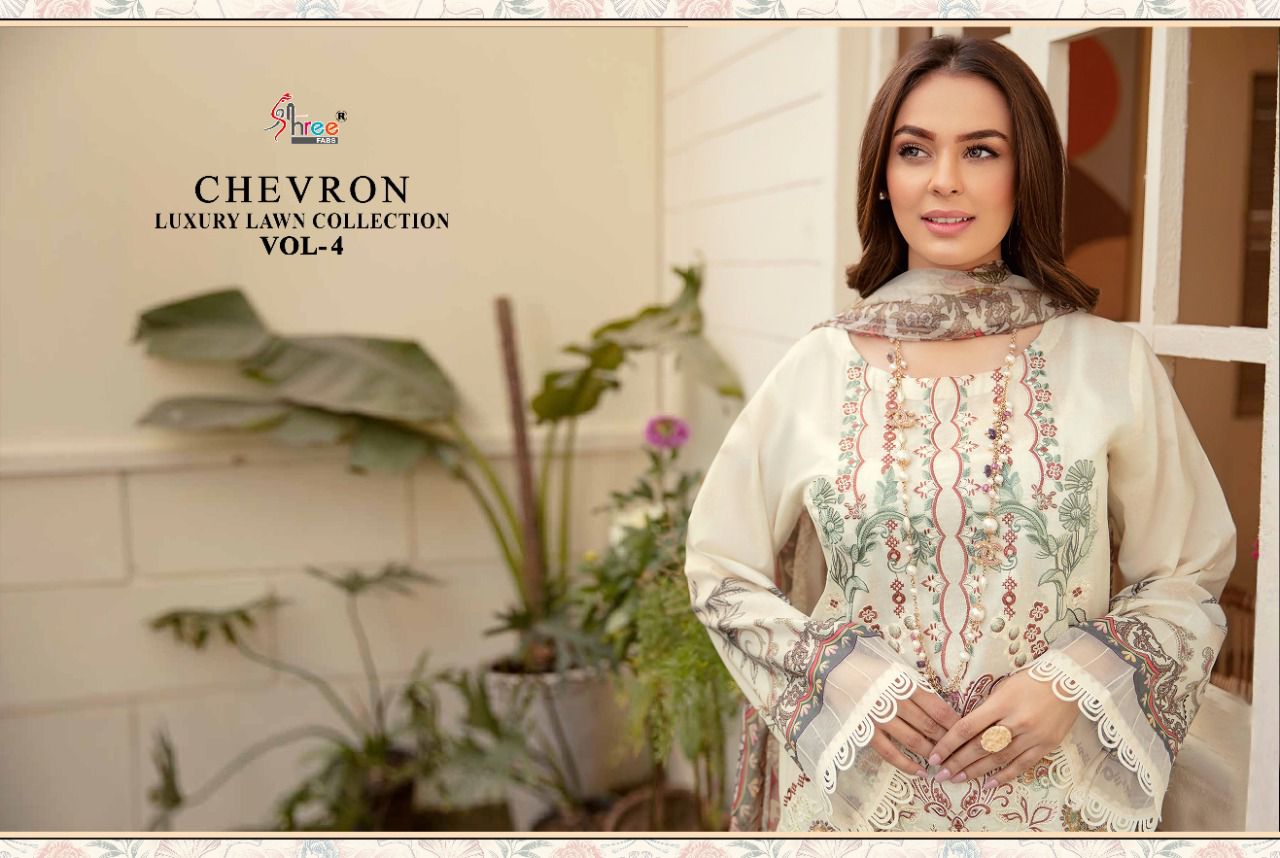 shree fab chevron luxury lawn collection 04 lawn cotton catchy look salwar suit with chiffon dupatta catalog