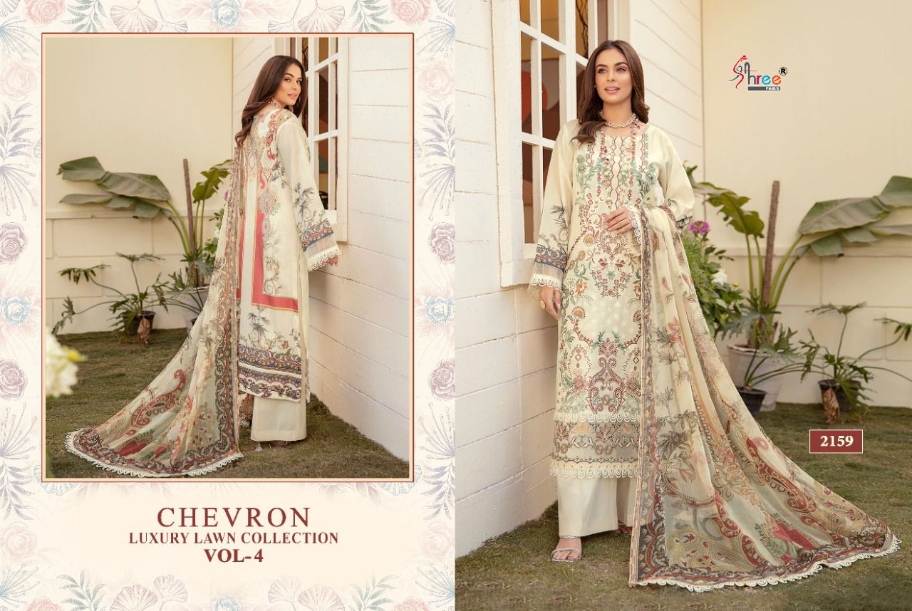 shree fab chevron luxury lawn collection 04 lawn cotton catchy look salwar suit with chiffon dupatta catalog