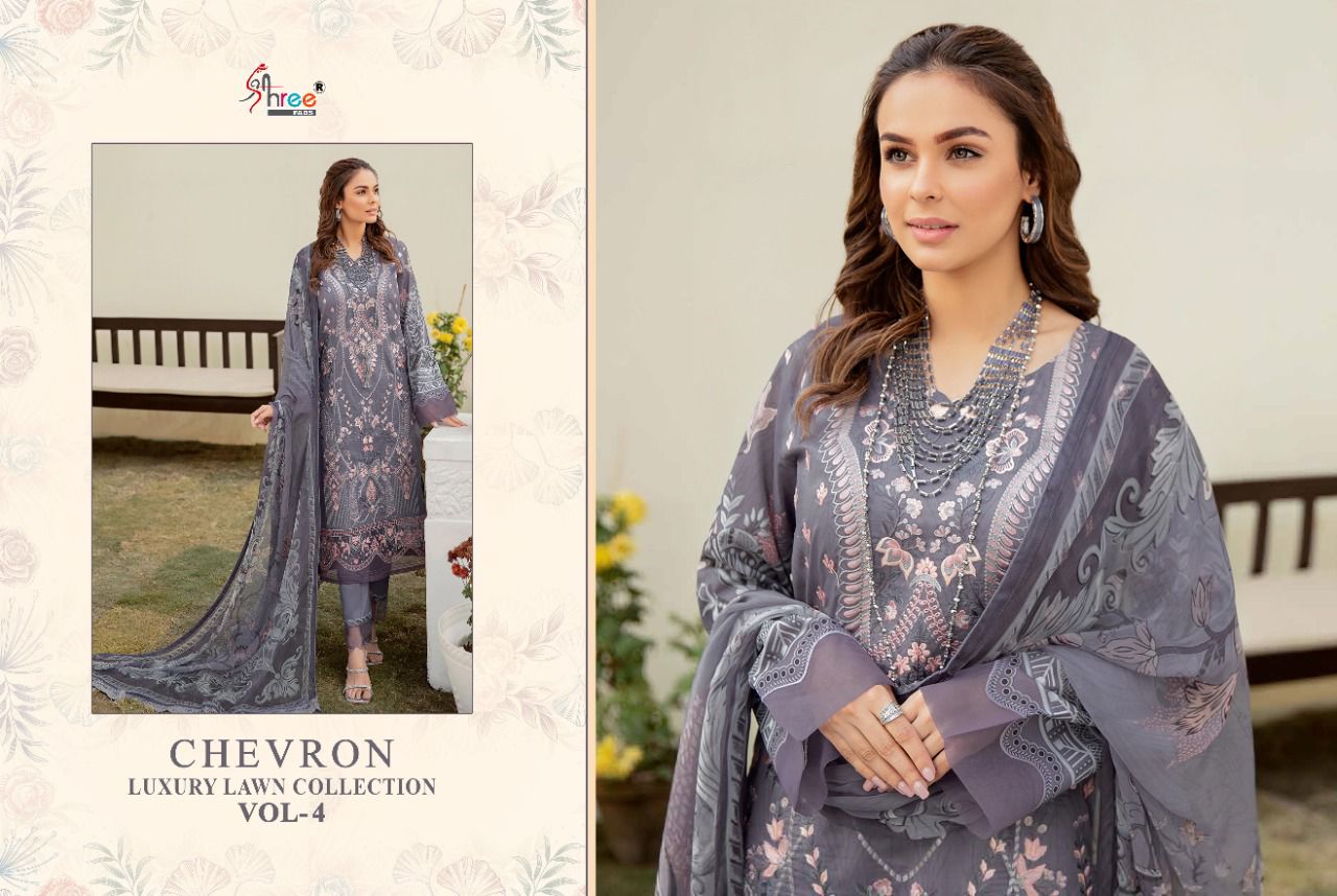 shree fab chevron luxury lawn collection 04 lawn cotton catchy look salwar suit with chiffon dupatta catalog