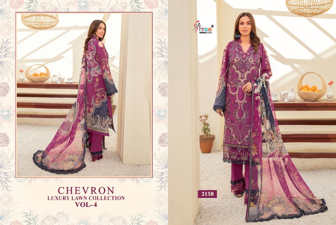 shree fab chevron luxury lawn collection 04 lawn cotton catchy look salwar suit with chiffon dupatta catalog