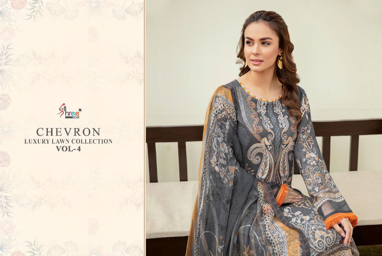 shree fab chevron luxury lawn collection 04 lawn cotton catchy look salwar suit with chiffon dupatta catalog