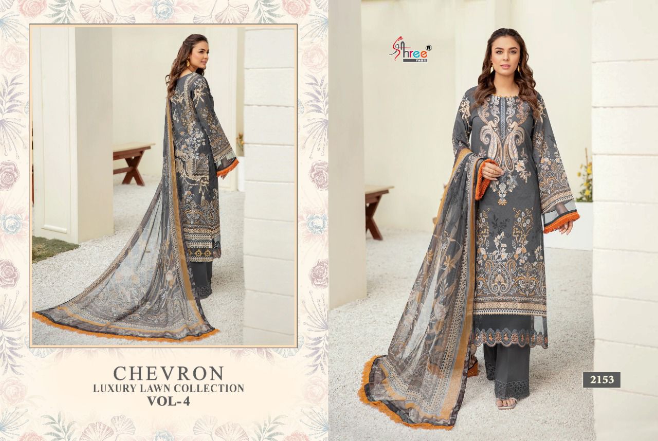 shree fab chevron luxury lawn collection 04 lawn cotton catchy look salwar suit with chiffon dupatta catalog