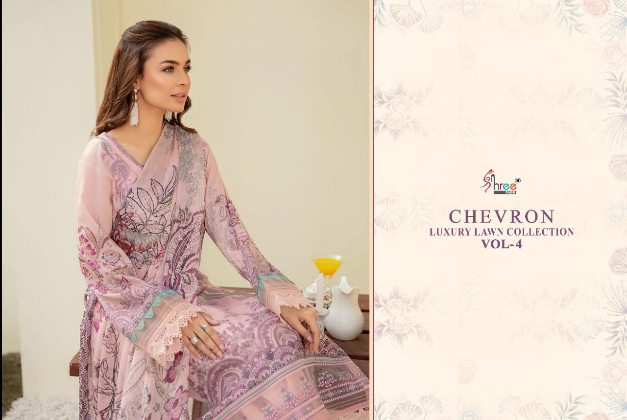 shree fab chevron luxury lawn collection 04 lawn cotton catchy look salwar suit with chiffon dupatta catalog