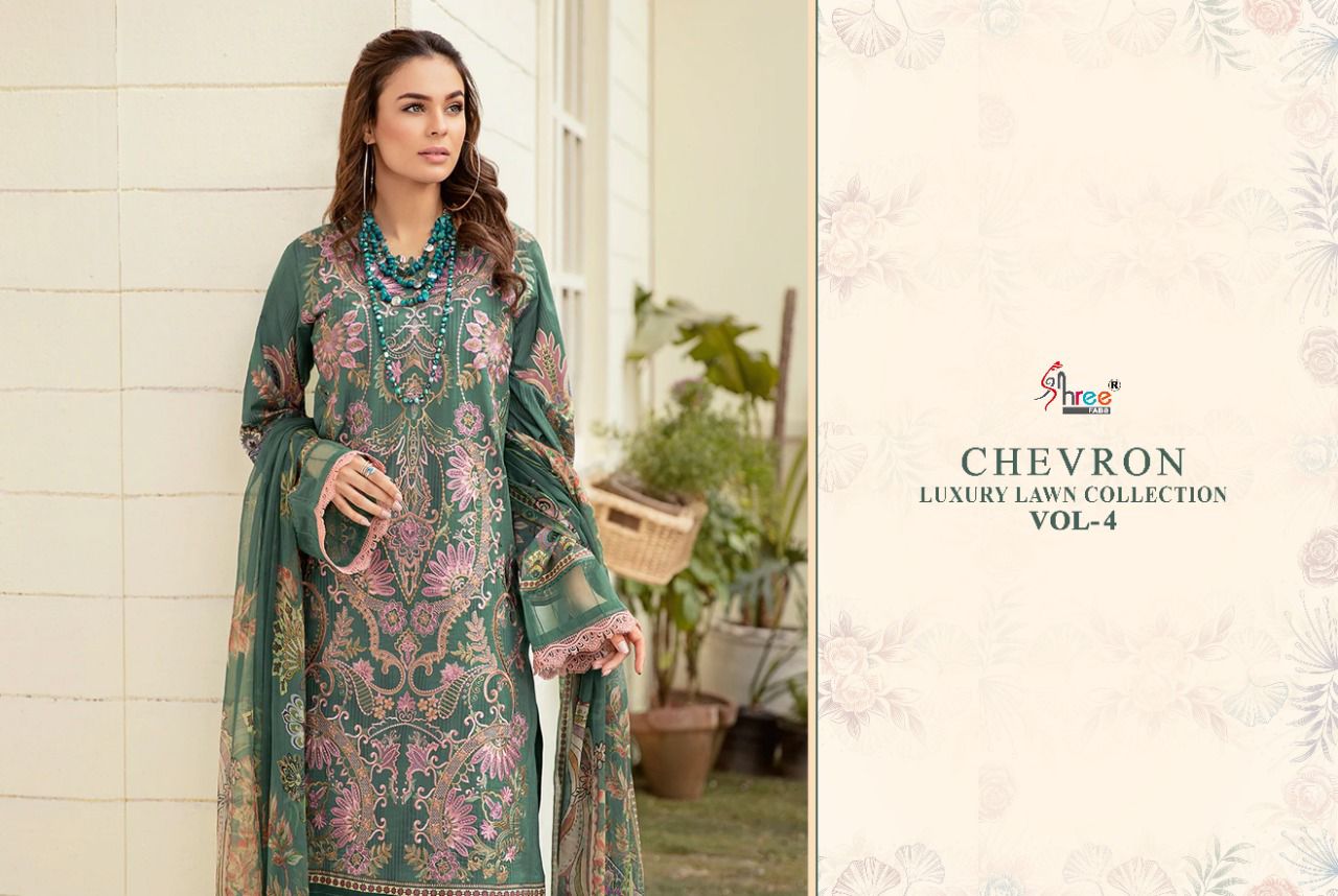 shree fab chevron luxury lawn collection 04 lawn cotton catchy look salwar suit with chiffon dupatta catalog