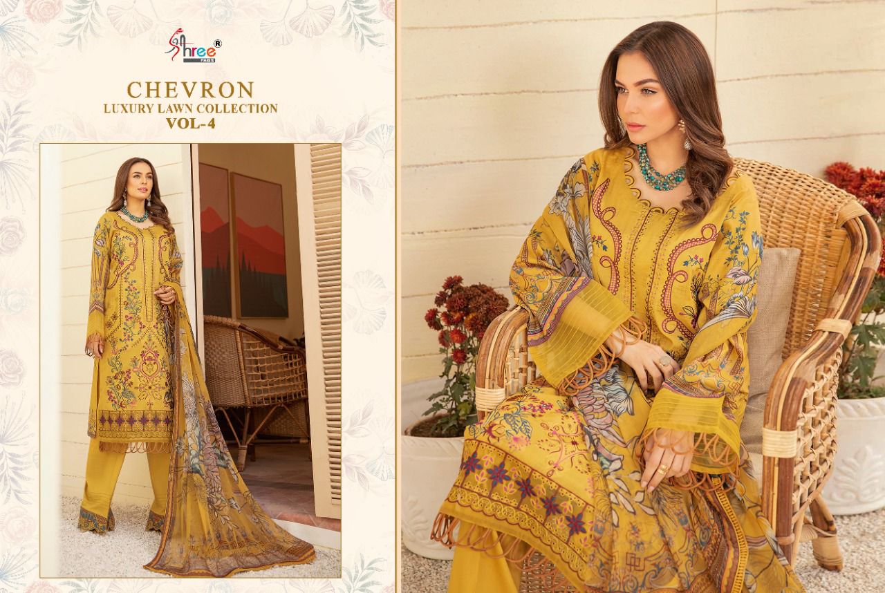 shree fab chevron luxury lawn collection 04 lawn cotton catchy look salwar suit with chiffon dupatta catalog