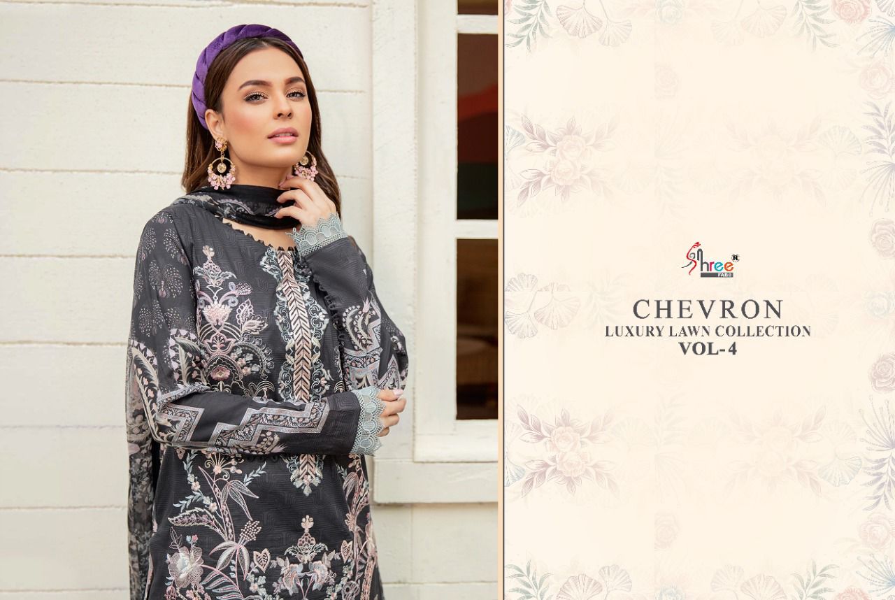 shree fab chevron luxury lawn collection 04 lawn cotton catchy look salwar suit with chiffon dupatta catalog